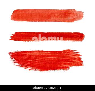 Aquarelle rouge traits texturés isolés sur blanc Banque D'Images