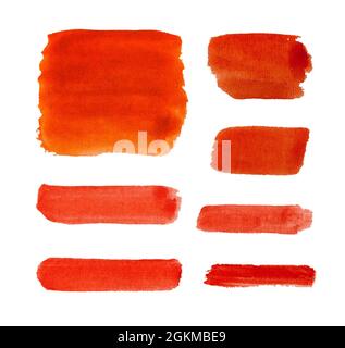 Aquarelle rouge traits texturés isolés sur blanc Banque D'Images