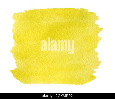 Résumé fond peint en aquarelle jaune vif isolé sur fond blanc Banque D'Images
