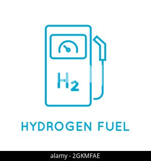 Icône de la ligne de station de voiture à hydrogène. Station de remplissage d'hydrogène. Pompe à gaz H2. Sources d'énergie renouvelables alternatives. Véhicule électrique à pile à combustible. FCEV Illustration de Vecteur