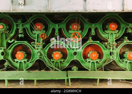 Arbres de l'ancienne machine de fabrication du papier. Détails Banque D'Images