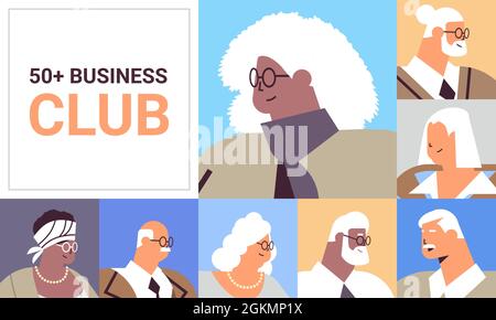 set senior hommes d'affaires avatars mélange les gens d'affaires de course dans l'habillement classique vieux concept Illustration de Vecteur