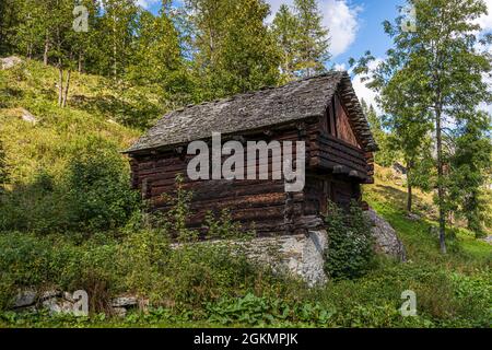 Maison traditionnelle en rondins à Bosco Gurin, Circolo della Rovana, Suisse Banque D'Images