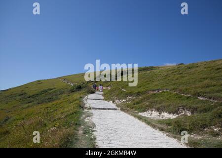 Vue sur le sentier de Hambury à Lulworth Cove, Dorset au Royaume-Uni Banque D'Images