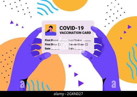 mains tenant covid-19 carte de fiche de vaccination immunité globale passeport risque libre de réinfection certificat pcr Illustration de Vecteur