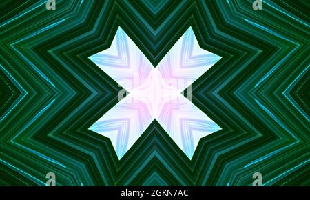 Croix rose sur fond vert. Décoration simple avec petites silhouettes de fleurs, formes de diamants, croix, flèches, grille. Arrière-plan abstrait en rose, ro Banque D'Images