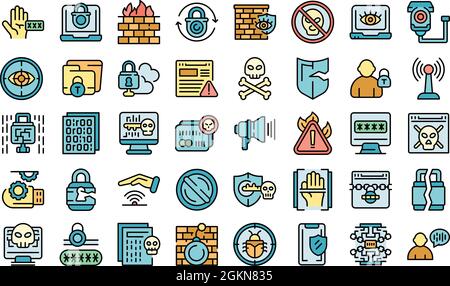 Les icônes d'arrêt du vol définissent un vecteur de contour. Anti-terroriste. Attaque de hacker Illustration de Vecteur