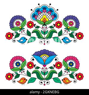 Carte de vœux suédoise à motif fleuri folk art vectoriel inspirée des motifs de broderie scandinaves traditionnels Illustration de Vecteur