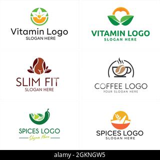 Vitamine saine feuille nature café épices logo design Illustration de Vecteur