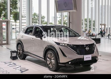 Yokohama, Japon. 15 septembre 2021. Nouvelle Nissan Ariya exposée dans la galerie du siège social de Nissan à Yokohama. Crédit : SOPA Images Limited/Alamy Live News Banque D'Images