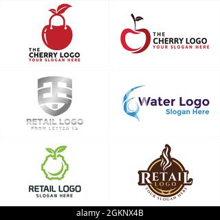 Vente au détail fruit cerise rouge et logo bouclier Illustration de Vecteur