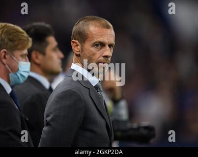 14 septembre 2021 - Chelsea / Chelsea / Zenit St Petersburg - UEFA Champions League - Groupe H - Stamford Bridge Aleksander Ceferin, Président de l'UEFA, avant le match de la Champions League à Stamford Bridge. Crédit photo : © Mark pain / Alamy Live News Banque D'Images