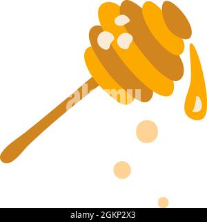 Sucrée de miel de bébé en cuillère en bois. Isolé sur blanc. Illustration vectorielle en gros plan pour la cuisine, les cosmétiques, le parfum, la pommade. Plantes Illustration de Vecteur