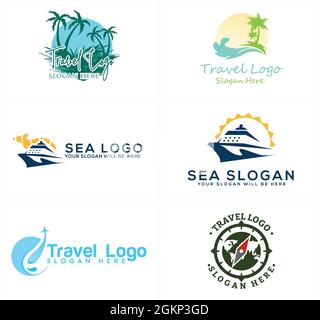 Voyage mer yacht avion transport vacances logo conception Illustration de Vecteur