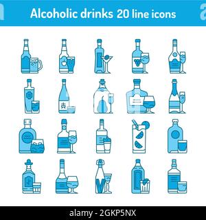 Icônes de la ligne de couleur des boissons alcoolisées. Illustration de Vecteur