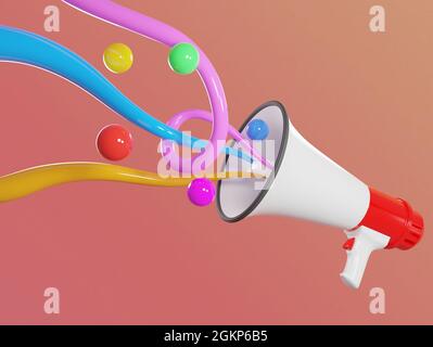 Rendu 3d de Mehaphone avec des boules et des vagues Banque D'Images