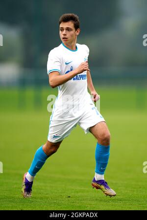 Roni Mikhaïlovskii de Zenit St Petersbourg pendant la Ligue de la Jeunesse de l'UEFA, match du groupe H au terrain d'entraînement de Cobham, Stoke d'Abernon, Surrey. Date de la photo: Mardi 14 septembre 2021. Banque D'Images