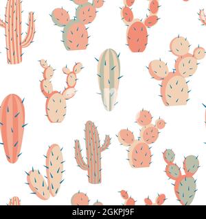 Cactus avec grand motif d'épines sans couture. Arrière-plan avec différents coupables inhabituels. Plantes désertiques, répétition. Modèle pour tissu, packagin Illustration de Vecteur