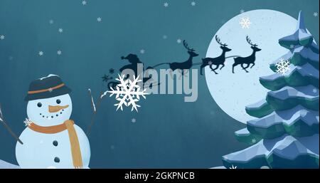 Image du paysage d'hiver avec bonhomme de neige Banque D'Images