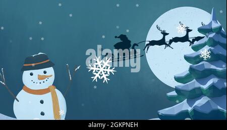 Image du paysage d'hiver avec bonhomme de neige Banque D'Images