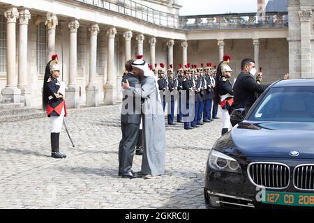 Fontainebleau, France, le 14 septembre 2021, déjeuner de travail entre son Higness Cheikh Mohamed Bin Zayed Al Nahyan, le prince héritier d'Emirat d'Abu Dhabi et le président français Emmanuel Macron, François Loock/Alay Banque D'Images