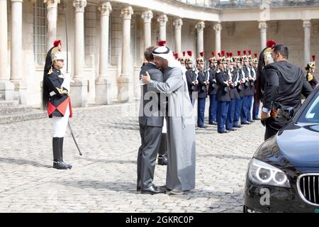 Fontainebleau, France, le 14 septembre 2021, déjeuner de travail entre son Higness Cheikh Mohamed Bin Zayed Al Nahyan, le prince héritier d'Emirat d'Abu Dhabi et le président français Emmanuel Macron, François Loock/Alay Banque D'Images