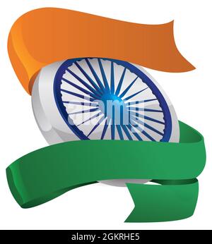 Bleu Ashoka Chakra en médaille d'argent enveloppée de rubans dans les couleurs du drapeau indien. Illustration de Vecteur