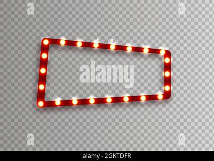 Cadre rétro rectangulaire rouge avec lampes luminescentes. Illustration vectorielle avec lumières brillantes dans un style vintage. Étiquette pour les gagnants du poker, des cartes, de la roulette Illustration de Vecteur