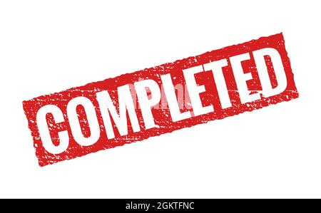 Le vecteur terminé grunge l'icône en forme de tampon rouge. Mission terminée projet caoutchouc cachet signature conception Illustration de Vecteur