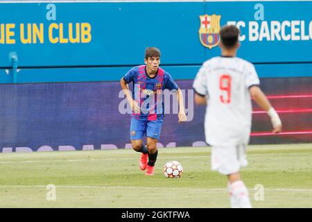 Sant Joan Despi, Espagne. 14 septembre 2021. Alex Valle (Barcelone) football/Soccer : UEFA Youth League Group E match entre le FC Barcelone 2-0 Bayern Munchen à l'Estadi Johan Cruyff à Sant Joan Despi, Espagne . Crédit: Mutsu Kawamori/AFLO/Alay Live News Banque D'Images