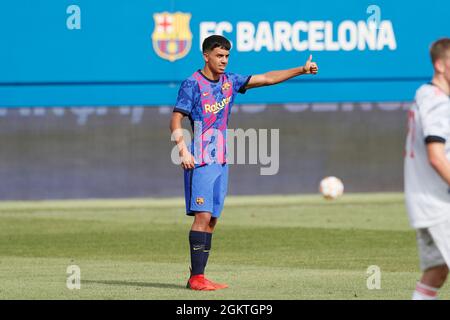 Ilias Akhomach (Barcelone), 14 SEPTEMBRE 2021 - football : UEFA Youth League Group E match entre le FC Barcelona 2-0 Bayern Munchen à l'Estadi Johan Cruyff à Sant Joan Despi, Espagne. (Photo de Mutsu Kawamori/AFLO) Banque D'Images