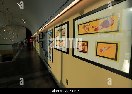 Les dessins de la conception des peintures murales de maïs pour décorer Mitchell Corn Palace chaque année exposés à l'intérieur du seul Corn Palace du monde.Mitchell.South Dakota.USA Banque D'Images