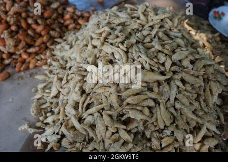 Poisson frit avec un fond naturel. Les poissons frits indonésiens couverts de farine utilisent généralement de petits poissons. Cette nourriture aussi appelée wader goreng Banque D'Images