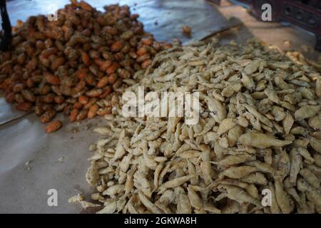 Poisson frit avec un fond naturel. Les poissons frits indonésiens couverts de farine utilisent généralement de petits poissons. Cette nourriture aussi appelée wader goreng Banque D'Images