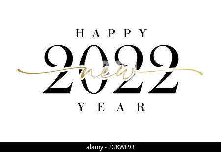 Bonne année 2022 calligraphie élégante. Illustration vectorielle noire de luxe à chiffres pour les fêtes du nouvel an. Chiffres 20 22 et police dorée pour la carte de vœux Illustration de Vecteur