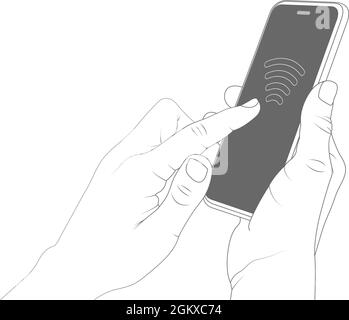 Activer, toucher, écran tactile, sans fil, écran du téléphone, smartphone, téléphone, appareil, électronique, technologie, achat par carte de crédit, nfc, paiement Illustration de Vecteur