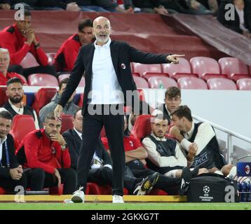 Liverpool, Angleterre, le 15 septembre 2021. Stefano Pioli responsable de l'AC Milan lors du match de l'UEFA Champions League à Anfield, Liverpool. Le crédit photo devrait se lire: Nigel French / Sportimage Banque D'Images