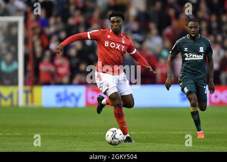 NOTTINGHAM, ROYAUME-UNI. 15 SEPT Loic MBE Soh of Nottingham Forest en action pendant le match de championnat Sky Bet entre Nottingham Forest et Middlesbrough au City Ground, Nottingham, le mercredi 15 septembre 2021. (Credit: Jon Hobley | MI News) Credit: MI News & Sport /Alay Live News Banque D'Images