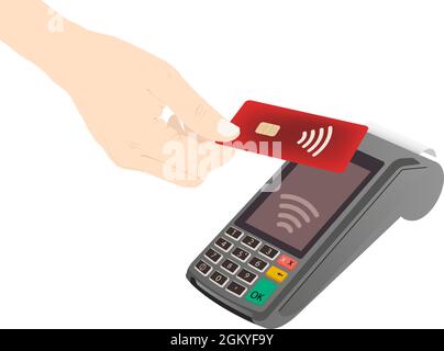 Paiement sans contact avec la main humaine, nfc, achat par carte de crédit, paiement, toucher pour payer illustration de stock vectoriel Illustration de Vecteur