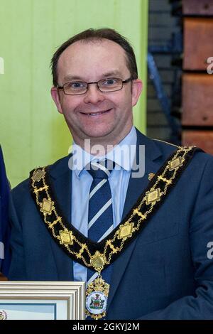 Newtownabbababababababababa 31 janvier 2018. PHOTO DE STOCK: Le conseiller du DUP Paul Hamill au centre de loisirs Valley en janvier 2018 crédit: Bonzo/Alay Live News Banque D'Images