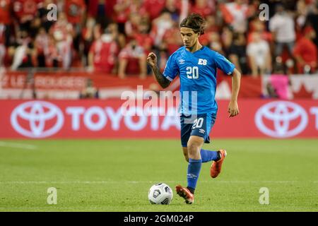 Toronto, Canada, le 8 septembre 2021 : Enrico Hernández de Team El Salvador en action pendant le match de qualification de la coupe du monde de la FIFA 2022 de la CONCACAF contre le Canada à BMO Field à Toronto, Canada. Le Canada a gagné le match 3-0. Banque D'Images