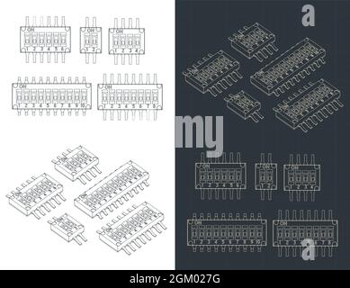 Illustration vectorielle stylisée de modèles de commutateurs à glissière multipôles 1RT Illustration de Vecteur