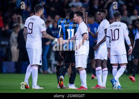 BRUGGE, BELGIQUE - SEPTEMBRE 15 : Mauro Icardi et Lionel Messi de Paris Saint-Germain lors du groupe de la Ligue des champions de l'UEFA Un match entre le Club Brugg Banque D'Images