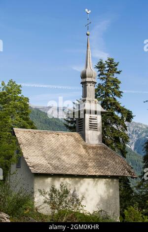 FRANCE HAUTE-SAVOIE (74) SAMOËNS, CHAPELLE DU JARDIN BOTANIQUE, VALLÉE DE GIFFRE Banque D'Images