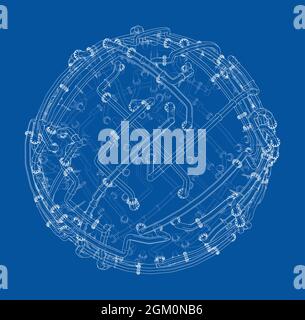 Tuyaux avec brides autour d'une grande sphère. Vecteur Illustration de Vecteur