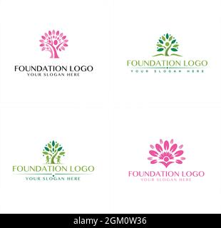 Fondation personnes en santé arbre feuille de conception logo Illustration de Vecteur