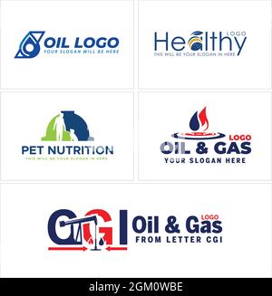 Design du logo de l'industrie du gaz de forage et de la nutrition de l'animalerie Illustration de Vecteur