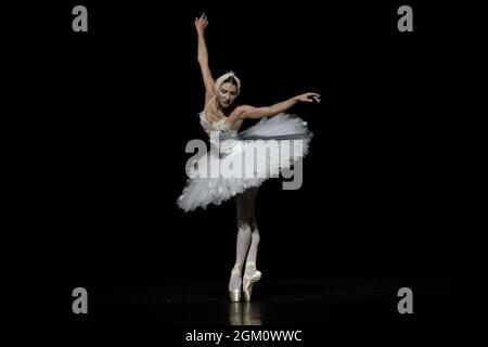 The Dying Swan interprété par Christine Shevchenko dans le cadre du gala du ballet ukrainien à Sadler’s Wells, Londres, Royaume-Uni Banque D'Images