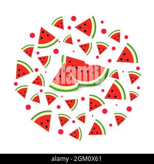 Motif circulaire avec melon d'eau rouge. Design lumineux pour l'impression sur plaques. Illustration de Vecteur