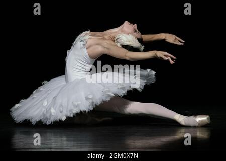 The Dying Swan interprété par Christine Shevchenko dans le cadre du gala du ballet ukrainien à Sadler’s Wells, Londres, Royaume-Uni Banque D'Images